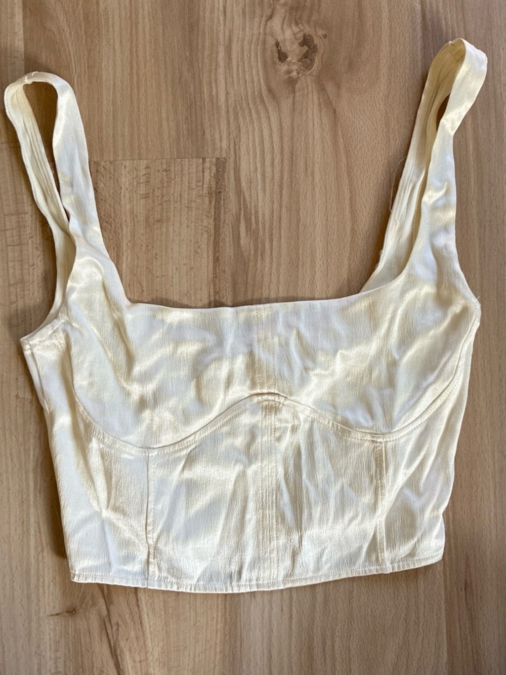 Zara Cream Satin Square-Neck Bustier Crop Top